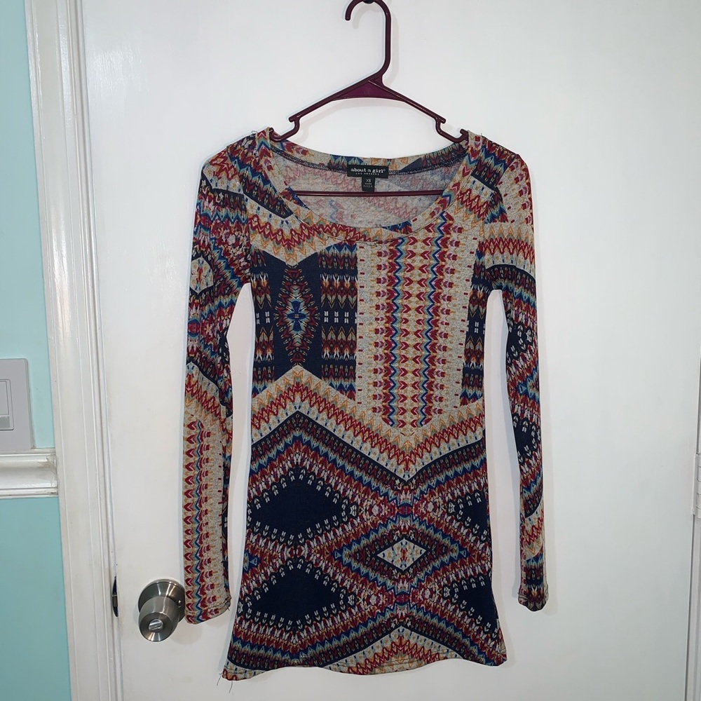 Bohemian/tribal patterned long sleeve shirt